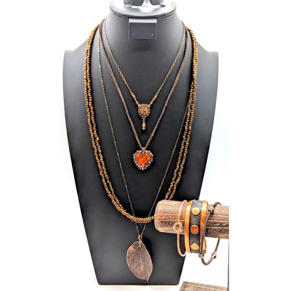 Seven Piece Copper Lot Four Necklaces & Three Bracelets - Picture 1 of 10